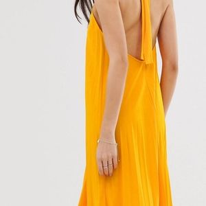 asos design backless halter pleated dress